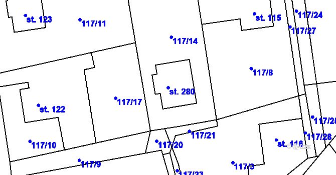 Parcela st. 280 v KÚ Rynárec, Katastrální mapa