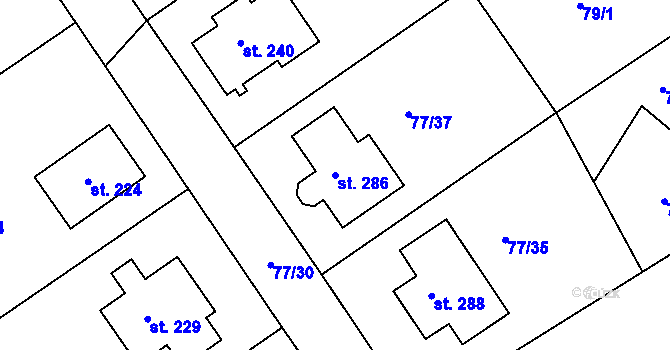 Parcela st. 286 v KÚ Rynárec, Katastrální mapa