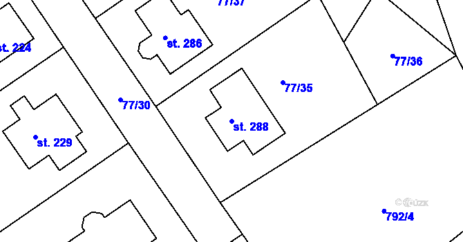 Parcela st. 288 v KÚ Rynárec, Katastrální mapa