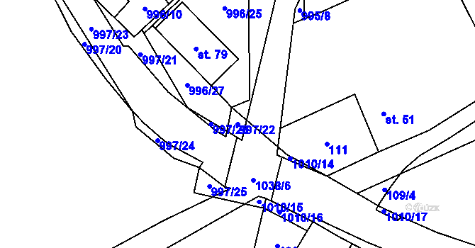 Parcela st. 997/22 v KÚ Rynárec, Katastrální mapa