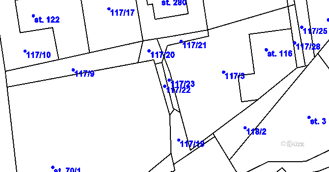Parcela st. 117/22 v KÚ Rynárec, Katastrální mapa