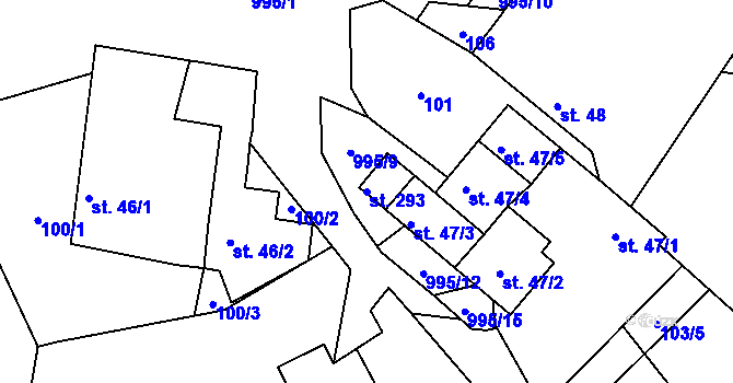 Parcela st. 293 v KÚ Rynárec, Katastrální mapa