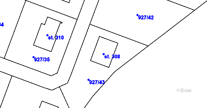 Parcela st. 308 v KÚ Rynárec, Katastrální mapa
