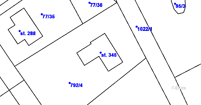 Parcela st. 345 v KÚ Rynárec, Katastrální mapa