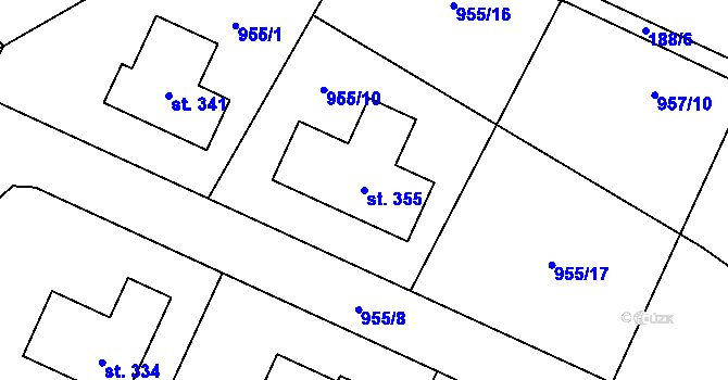 Parcela st. 355 v KÚ Rynárec, Katastrální mapa