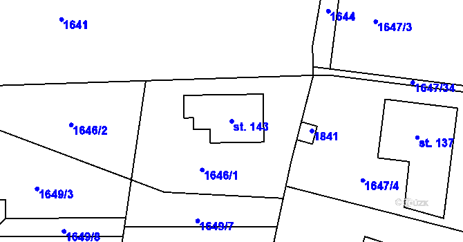 Parcela st. 143 v KÚ Vokov u Rynárce, Katastrální mapa