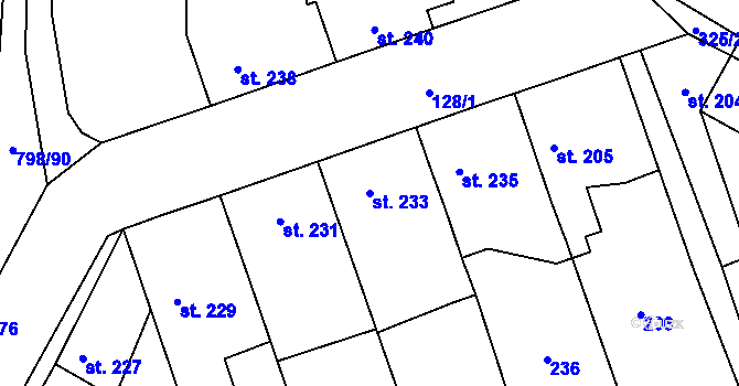 Parcela st. 233 v KÚ Rynholec, Katastrální mapa