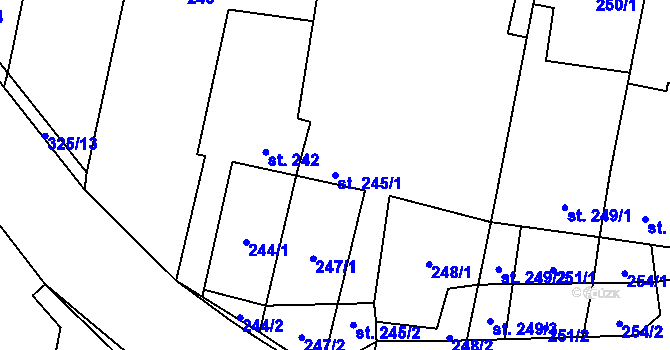 Parcela st. 245/1 v KÚ Rynholec, Katastrální mapa