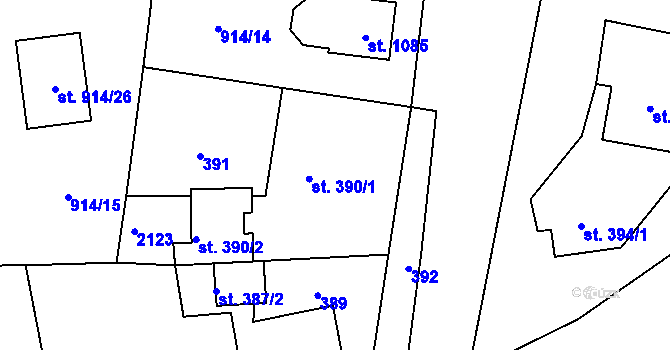 Parcela st. 390 v KÚ Rynholec, Katastrální mapa