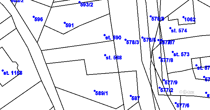 Parcela st. 588 v KÚ Rynholec, Katastrální mapa