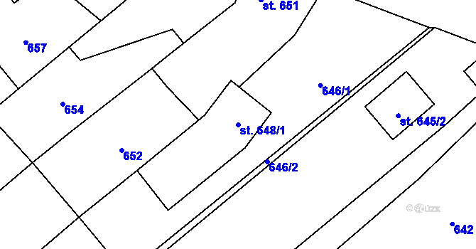 Parcela st. 648/1 v KÚ Rynholec, Katastrální mapa