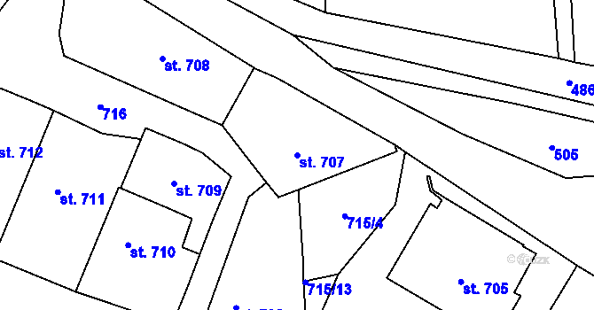 Parcela st. 707 v KÚ Rynholec, Katastrální mapa