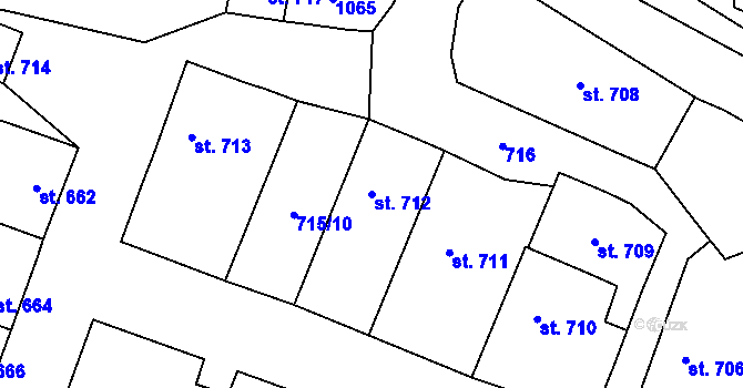 Parcela st. 712 v KÚ Rynholec, Katastrální mapa