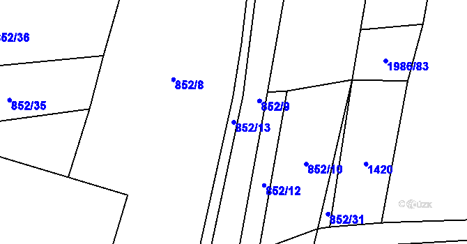 Parcela st. 852/13 v KÚ Rynholec, Katastrální mapa
