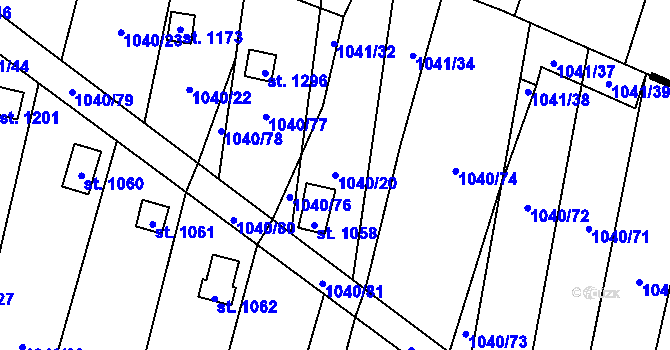 Parcela st. 1040/20 v KÚ Rynholec, Katastrální mapa