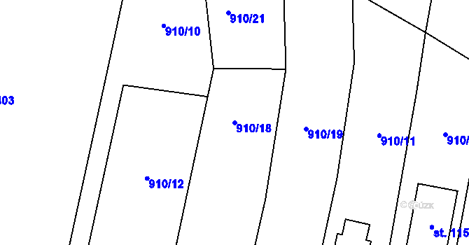 Parcela st. 910/18 v KÚ Rynholec, Katastrální mapa