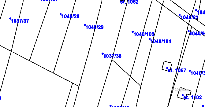 Parcela st. 1037/38 v KÚ Rynholec, Katastrální mapa