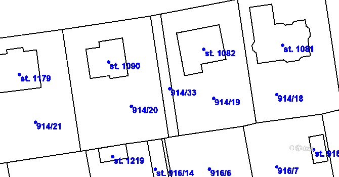 Parcela st. 914/33 v KÚ Rynholec, Katastrální mapa