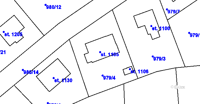 Parcela st. 1105 v KÚ Rynholec, Katastrální mapa