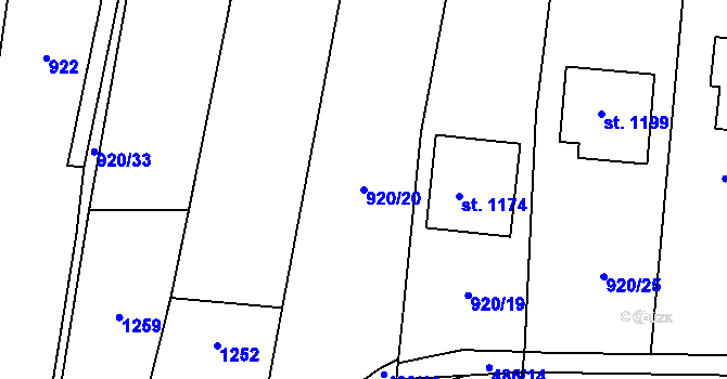 Parcela st. 920/20 v KÚ Rynholec, Katastrální mapa