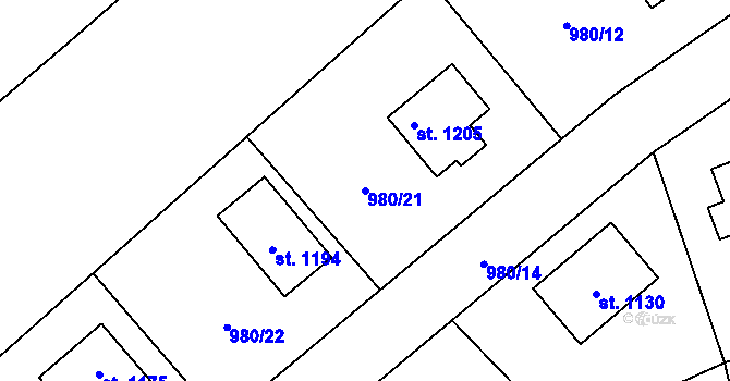 Parcela st. 980/21 v KÚ Rynholec, Katastrální mapa