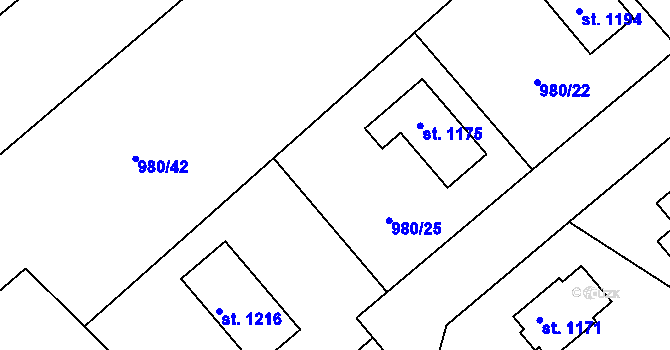 Parcela st. 980/23 v KÚ Rynholec, Katastrální mapa