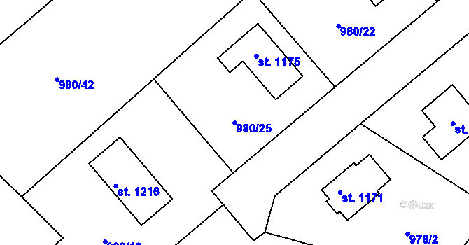Parcela st. 980/25 v KÚ Rynholec, Katastrální mapa