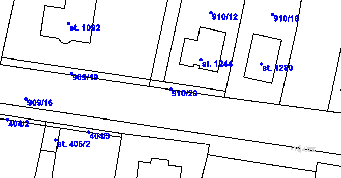 Parcela st. 910/20 v KÚ Rynholec, Katastrální mapa