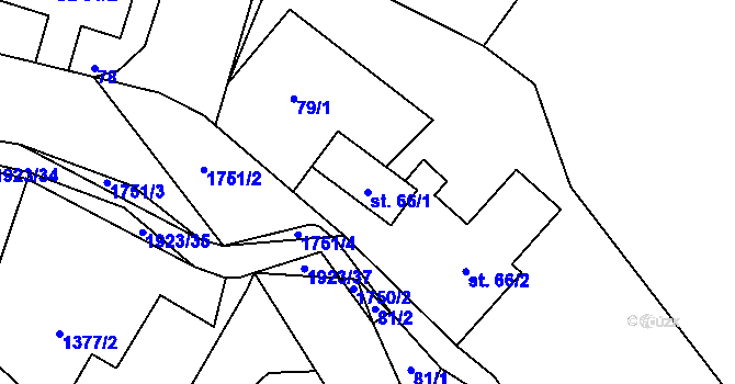 Parcela st. 66/1 v KÚ Jítrava, Katastrální mapa