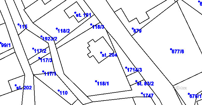 Parcela st. 204 v KÚ Jítrava, Katastrální mapa