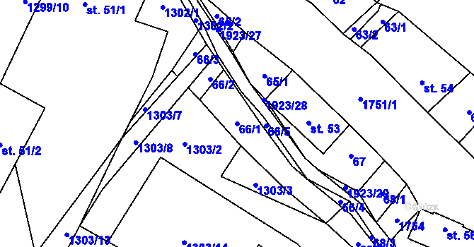 Parcela st. 66/1 v KÚ Jítrava, Katastrální mapa