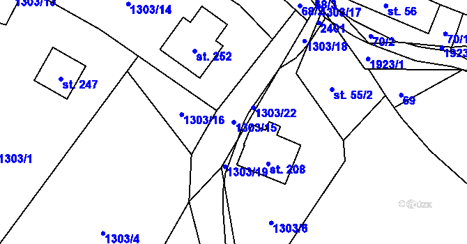 Parcela st. 1303/15 v KÚ Jítrava, Katastrální mapa