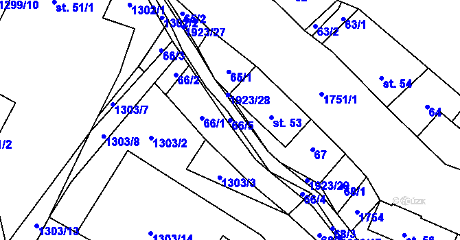 Parcela st. 66/5 v KÚ Jítrava, Katastrální mapa
