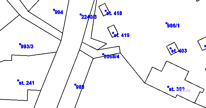 Parcela st. 2068/4 v KÚ Polesí u Rynoltic, Katastrální mapa