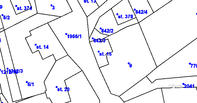 Parcela st. 15 v KÚ Rynoltice, Katastrální mapa