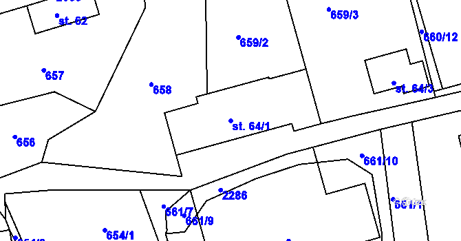 Parcela st. 64/1 v KÚ Rynoltice, Katastrální mapa