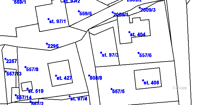 Parcela st. 97/3 v KÚ Rynoltice, Katastrální mapa