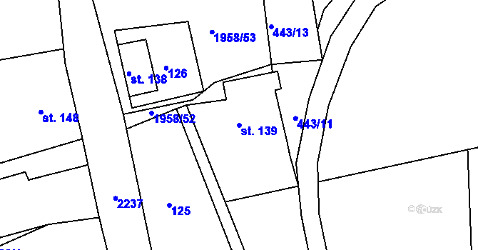 Parcela st. 139 v KÚ Rynoltice, Katastrální mapa