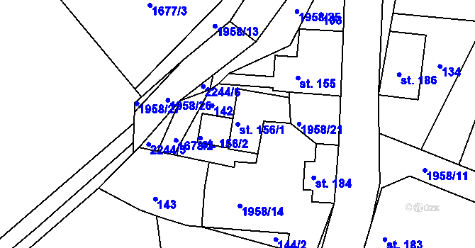 Parcela st. 156/1 v KÚ Rynoltice, Katastrální mapa