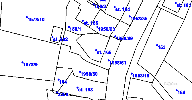Parcela st. 166 v KÚ Rynoltice, Katastrální mapa
