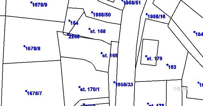 Parcela st. 169 v KÚ Rynoltice, Katastrální mapa