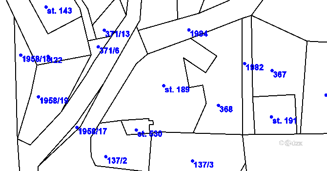 Parcela st. 189 v KÚ Rynoltice, Katastrální mapa