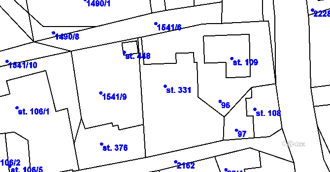 Parcela st. 331 v KÚ Rynoltice, Katastrální mapa