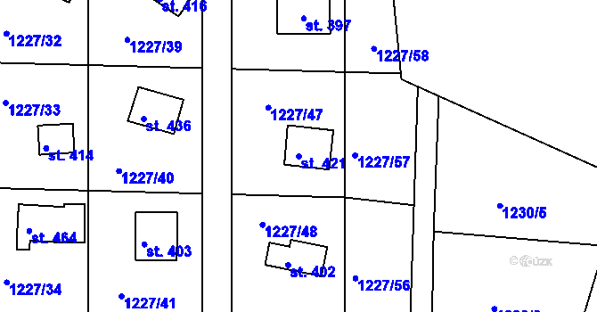 Parcela st. 421 v KÚ Rynoltice, Katastrální mapa