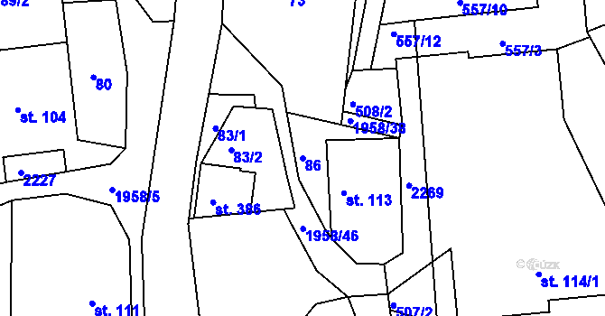 Parcela st. 86 v KÚ Rynoltice, Katastrální mapa