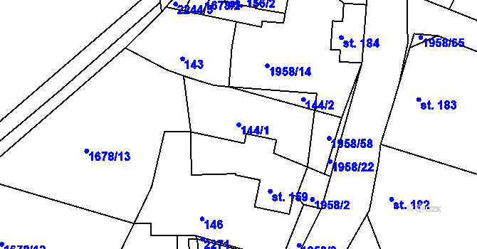 Parcela st. 144/1 v KÚ Rynoltice, Katastrální mapa