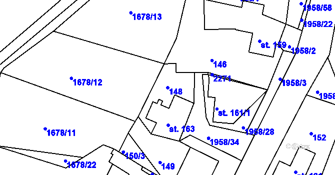 Parcela st. 148 v KÚ Rynoltice, Katastrální mapa