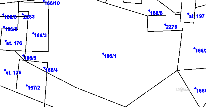 Parcela st. 166/1 v KÚ Rynoltice, Katastrální mapa