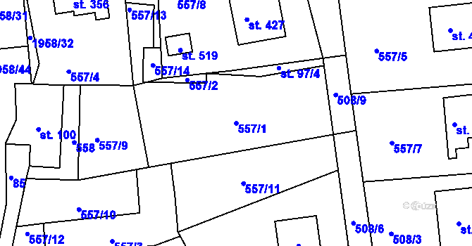 Parcela st. 557/1 v KÚ Rynoltice, Katastrální mapa
