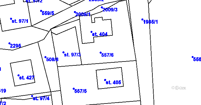 Parcela st. 557/6 v KÚ Rynoltice, Katastrální mapa